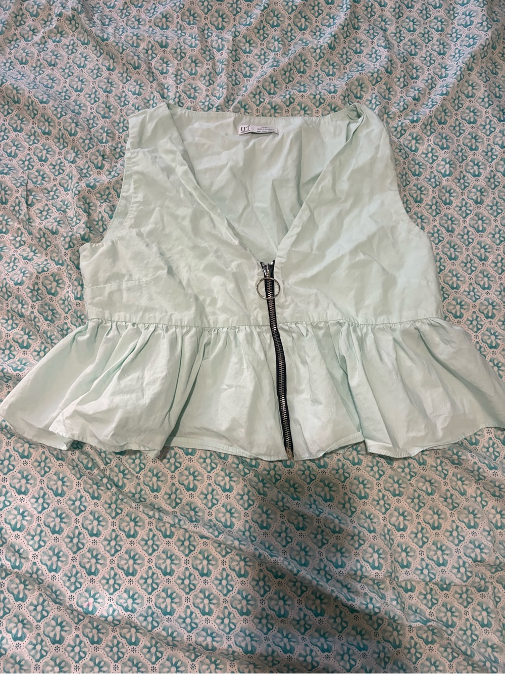 Zara Mint Green Peplum Zip-Front Crop Top